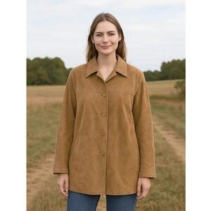 Vintage Womens Suede Leather Jacket Plus 2X Brown Tan Western Casual